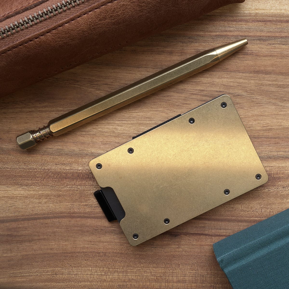 Stonewashed Brass | Slide Wallet + Brass Cash Clip - Image 8